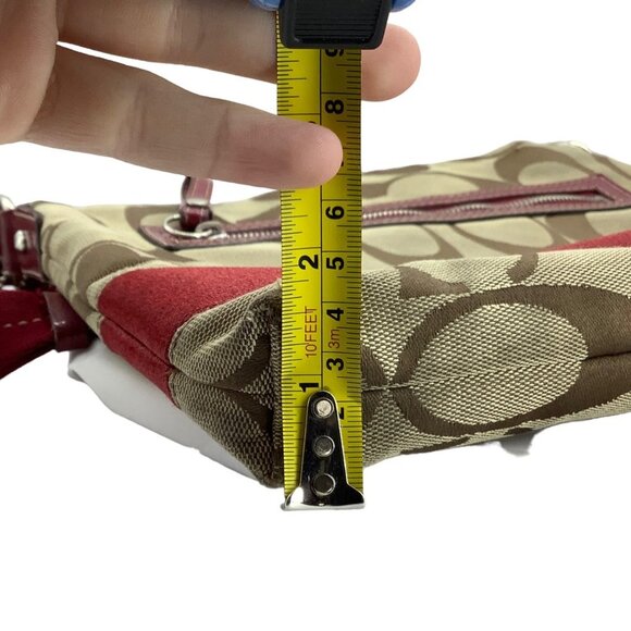 Coach Signature Stripe Monogram Canvas Crossbody Bag Purse 12"x10" Beige - Picture 9 of 11